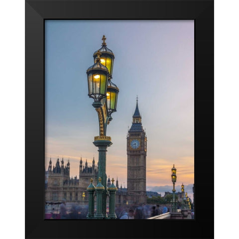 Street lamp with Big Ben, London, UK, FTBR-1919 Black Modern Wood Framed Art Print by Frank, Assaf