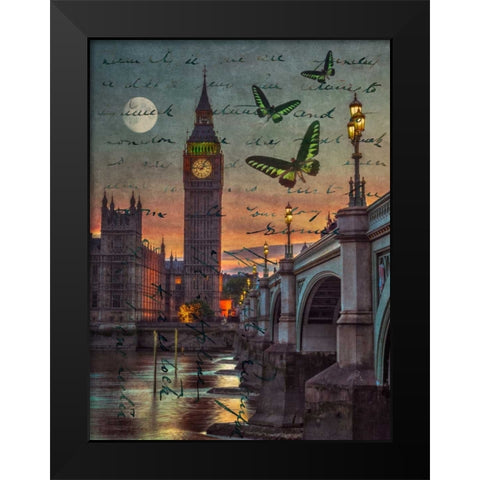 Westminster bridge and Big Ben from Thames promenade, London, UK Black Modern Wood Framed Art Print by Frank, Assaf