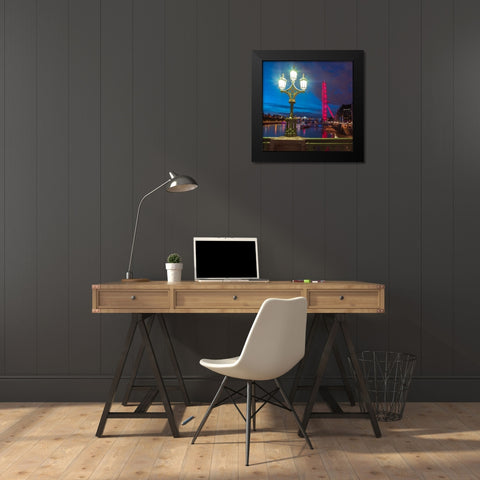 Street lamp with London Eye, London, UK Black Modern Wood Framed Art Print by Frank, Assaf