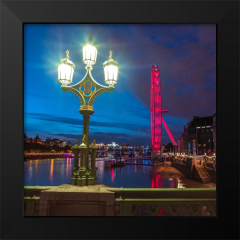 Street lamp with London Eye, London, UK Black Modern Wood Framed Art Print by Frank, Assaf