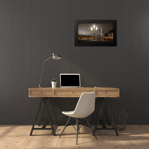 Street lamp with London Eye, London, UK Black Modern Wood Framed Art Print by Frank, Assaf