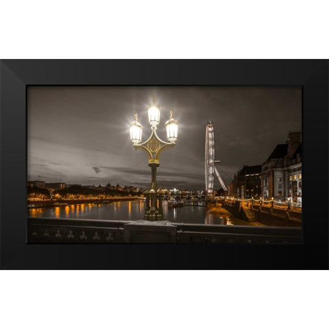 Street lamp with London Eye, London, UK Black Modern Wood Framed Art Print by Frank, Assaf