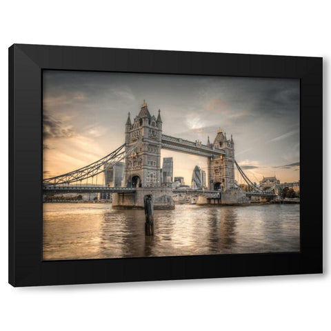 Famous Tower Bridge over River Thames, London, UK, FTBR-1827 Black Modern Wood Framed Art Print with Double Matting by Frank, Assaf
