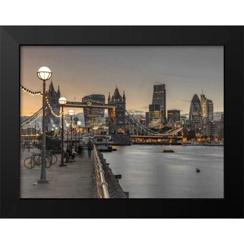 London Riverside Promenade with Tower bridge Black Modern Wood Framed Art Print by Frank, Assaf