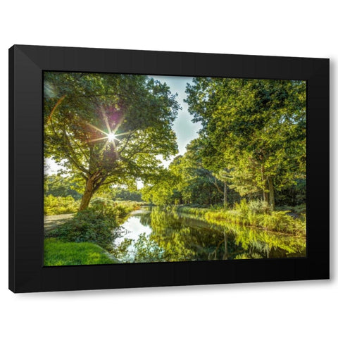 Basingstoke canal in countryside, UK Black Modern Wood Framed Art Print by Frank, Assaf