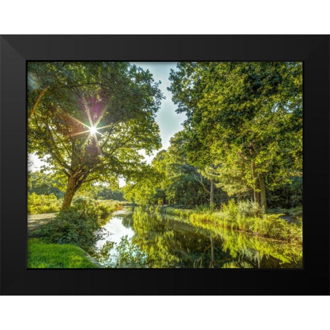 Basingstoke canal in countryside, UK Black Modern Wood Framed Art Print by Frank, Assaf
