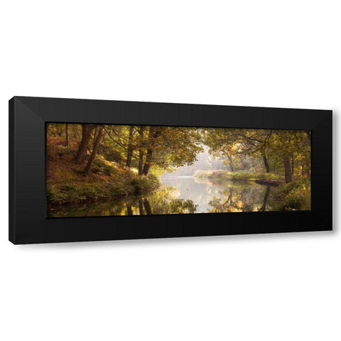 Basingstoke canal in countryside, UK, FTBR-1828 Black Modern Wood Framed Art Print with Double Matting by Frank, Assaf
