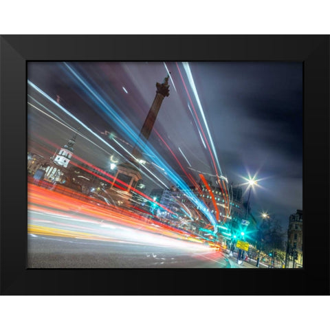 London city street with strip lights Black Modern Wood Framed Art Print by Frank, Assaf