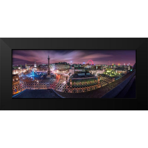 Panoramic view of London city in evening Black Modern Wood Framed Art Print by Frank, Assaf