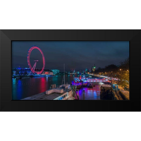 London cityscape with Millennium Wheel Black Modern Wood Framed Art Print by Frank, Assaf