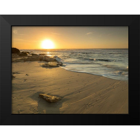 Golden sunset on beach Black Modern Wood Framed Art Print by Frank, Assaf
