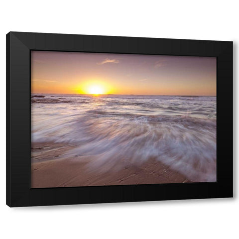 Golden sunset on beach Black Modern Wood Framed Art Print by Frank, Assaf