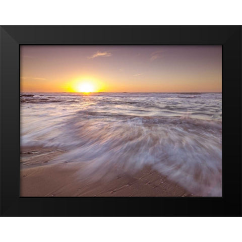 Golden sunset on beach Black Modern Wood Framed Art Print by Frank, Assaf