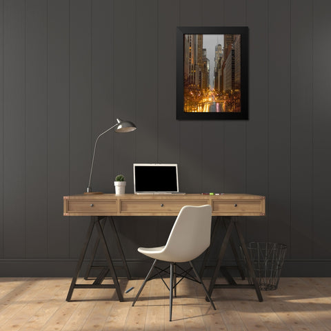 Evening view of streets of Manhattan, New York City Black Modern Wood Framed Art Print by Frank, Assaf