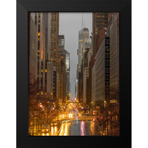 Evening view of streets of Manhattan, New York City Black Modern Wood Framed Art Print by Frank, Assaf