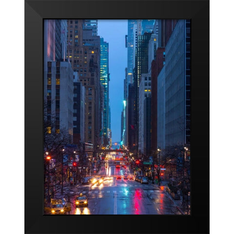Evening view of streets of Manhattan, New York City Black Modern Wood Framed Art Print by Frank, Assaf