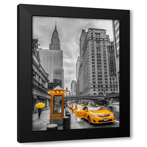 Cab on New York city street, FTBR-1840 Black Modern Wood Framed Art Print with Double Matting by Frank, Assaf