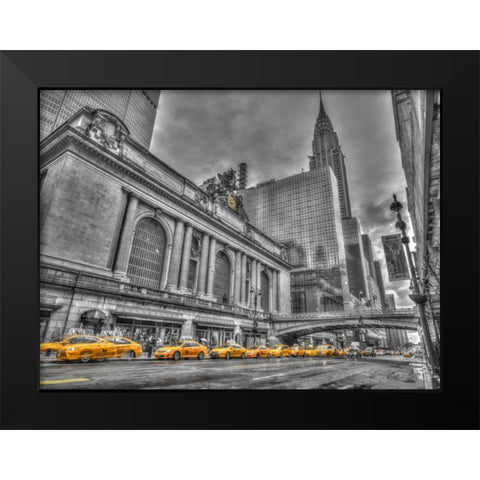 Cab on New York city street Black Modern Wood Framed Art Print by Frank, Assaf