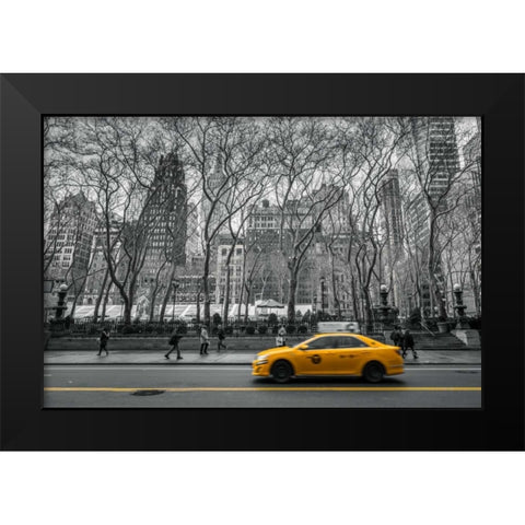 Cab on New York city street Black Modern Wood Framed Art Print by Frank, Assaf