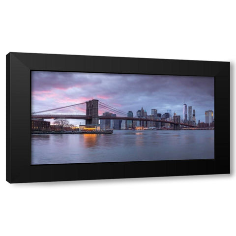 Brooklyn Bridge over East river, New York Black Modern Wood Framed Art Print with Double Matting by Frank, Assaf