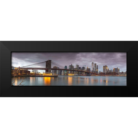 Brooklyn Bridge and Manhattan skyline, New York, FTBR-1835 Black Modern Wood Framed Art Print by Frank, Assaf