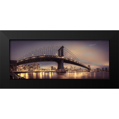 Manhattan bridge and New York city skyline, FTBR-1836 Black Modern Wood Framed Art Print by Frank, Assaf