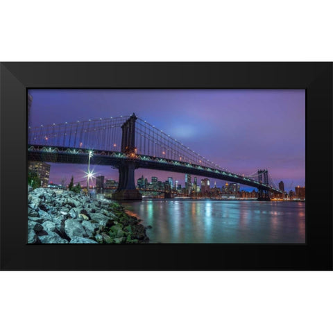 Manhattan bridge and New York city skyline, FTBR-1837 Black Modern Wood Framed Art Print by Frank, Assaf