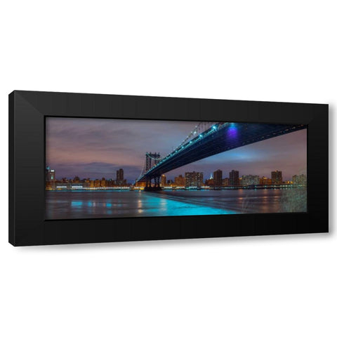 Manhattan bridge and New York city skyline Black Modern Wood Framed Art Print with Double Matting by Frank, Assaf