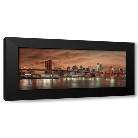 Brooklyn Bridge and Manhattan Black Modern Wood Framed Art Print with Double Matting by Frank, Assaf