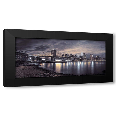 Brooklyn Bridge and Manhattan skyline, New York Black Modern Wood Framed Art Print with Double Matting by Frank, Assaf