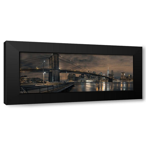 Brooklyn bridge over East river, New York Black Modern Wood Framed Art Print with Double Matting by Frank, Assaf