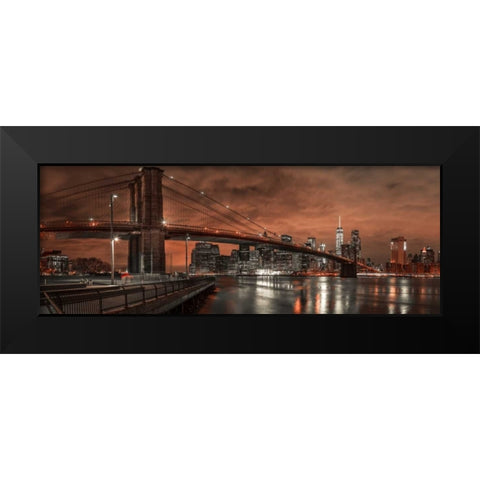 Brooklyn bridge over East river, New York Black Modern Wood Framed Art Print by Frank, Assaf