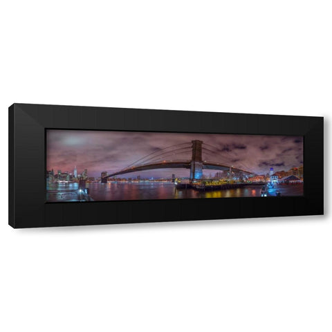 Brooklyn bridge over East river, New York Black Modern Wood Framed Art Print with Double Matting by Frank, Assaf