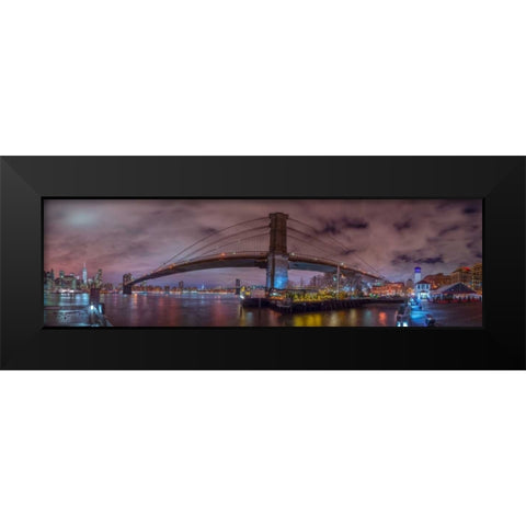 Brooklyn bridge over East river, New York Black Modern Wood Framed Art Print by Frank, Assaf
