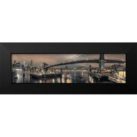 Brooklyn bridge over East river, New York Black Modern Wood Framed Art Print by Frank, Assaf