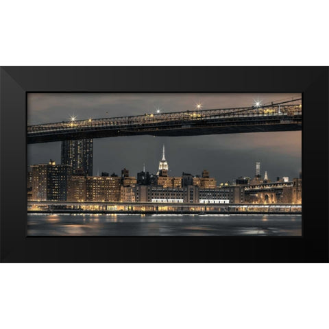 Evening view of Lower Manhattan skyline, New York Black Modern Wood Framed Art Print by Frank, Assaf