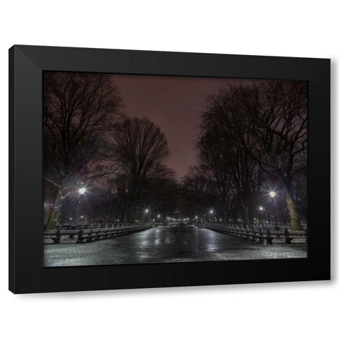 Central park at night, New York Black Modern Wood Framed Art Print with Double Matting by Frank, Assaf
