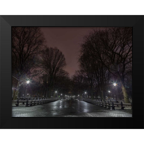 Central park at night, New York Black Modern Wood Framed Art Print by Frank, Assaf