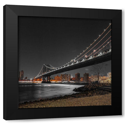 Manhattan bridge and Lower Manhattan skyline, New York, FTBR-1838 Black Modern Wood Framed Art Print with Double Matting by Frank, Assaf