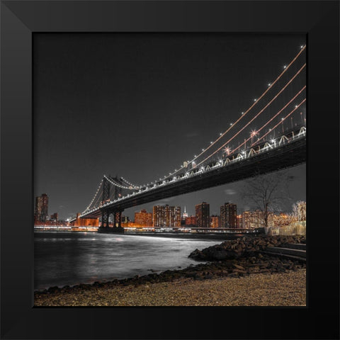 Manhattan bridge and Lower Manhattan skyline, New York, FTBR-1838 Black Modern Wood Framed Art Print by Frank, Assaf