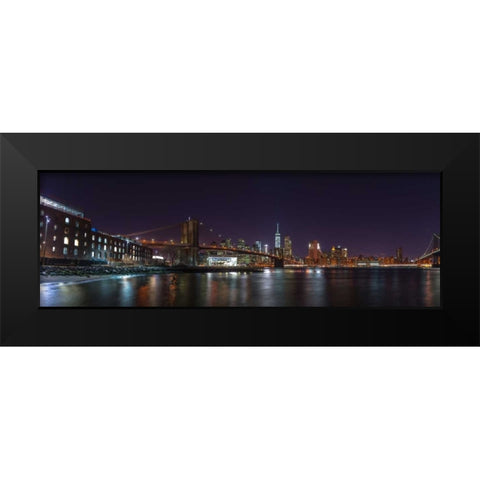 Brooklyn bridge and Lower Manhattan skyline, New York Black Modern Wood Framed Art Print by Frank, Assaf