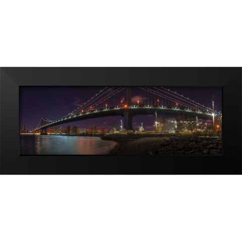 Manhattan bridge and Lower Manhattan skyline, New York Black Modern Wood Framed Art Print by Frank, Assaf