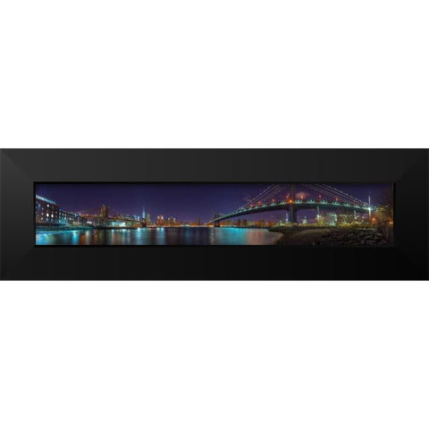 Brooklyn bridge and Manhattan bridge over East river, Lower Manhattan, New York Black Modern Wood Framed Art Print by Frank, Assaf