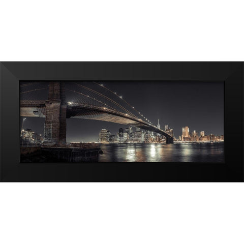 Brooklyn bridge over East river, Lower Manhattan, New York, FTBR-1910 Black Modern Wood Framed Art Print by Frank, Assaf