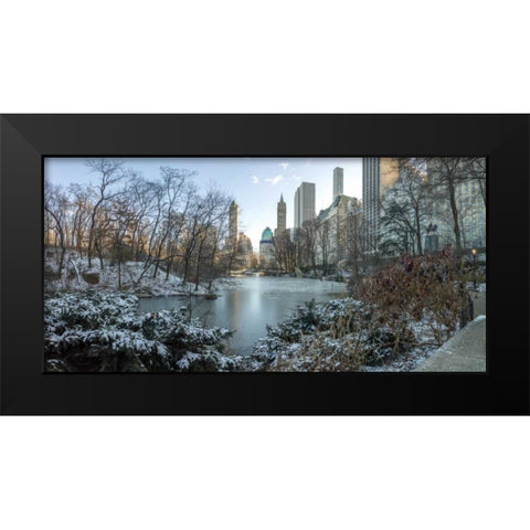 Central park with Lower Manhattan skyline, New York Black Modern Wood Framed Art Print by Frank, Assaf