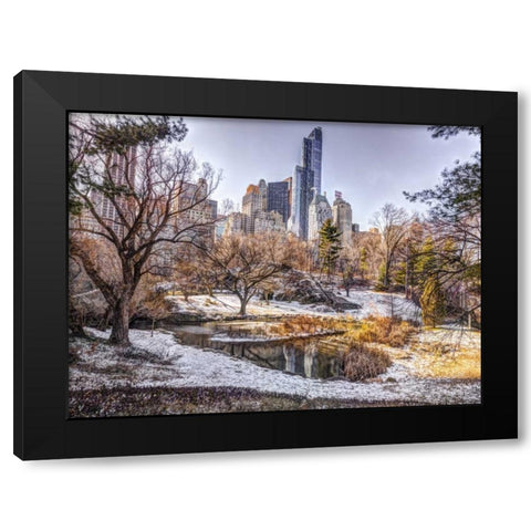 Central park with Lower Manhattan skyline, New York Black Modern Wood Framed Art Print with Double Matting by Frank, Assaf