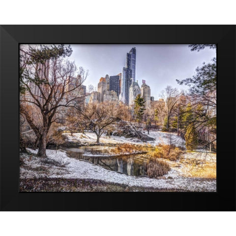 Central park with Lower Manhattan skyline, New York Black Modern Wood Framed Art Print by Frank, Assaf