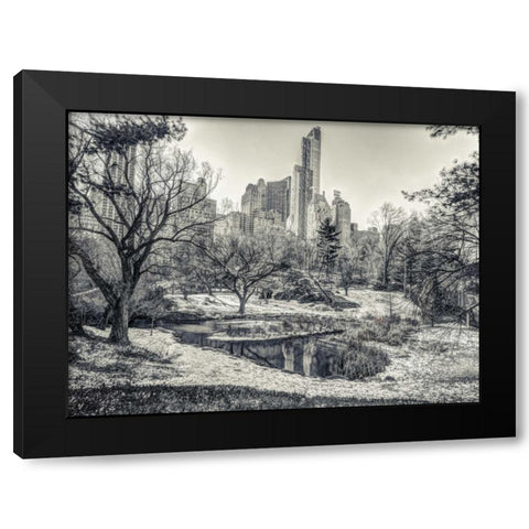 Central park with Lower Manhattan skyline, New York Black Modern Wood Framed Art Print with Double Matting by Frank, Assaf