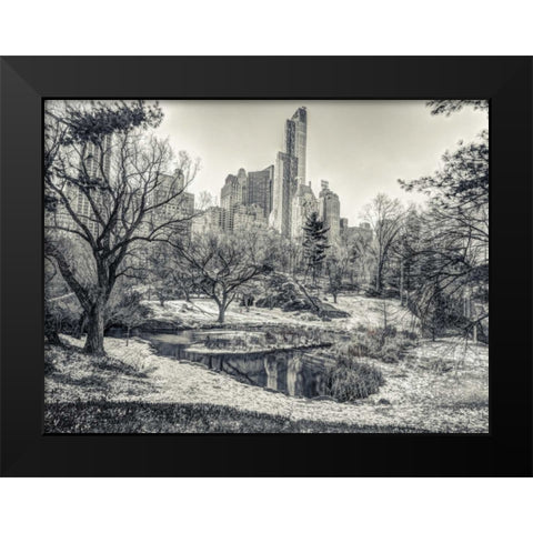 Central park with Lower Manhattan skyline, New York Black Modern Wood Framed Art Print by Frank, Assaf