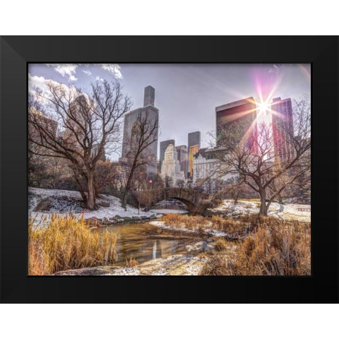 Central park with Lower Manhattan skyline, New York Black Modern Wood Framed Art Print by Frank, Assaf